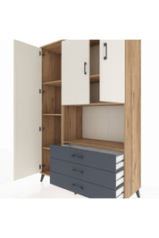Hyperion Dolap 6 Raflı 3 Çekmeceli 3 Kapaklı 132x44x195 Çam-Aytaşı/Antrasit