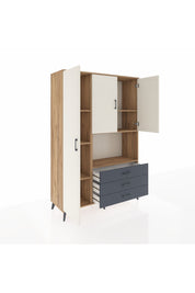 Hyperion Dolap 6 Raflı 3 Çekmeceli 3 Kapaklı 132x44x195 Çam-Aytaşı/Antrasit