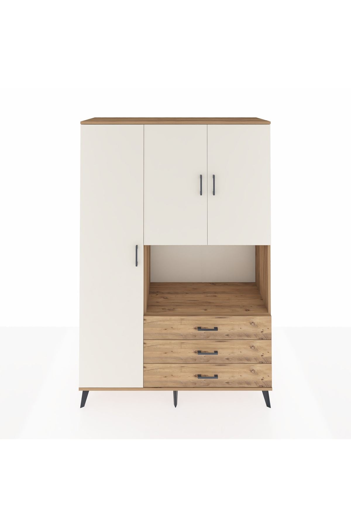 Hyperion Dolap 6 Raflı 3 Çekmeceli 3 Kapaklı 132x44x195 Çam-Aytaşı/Çam