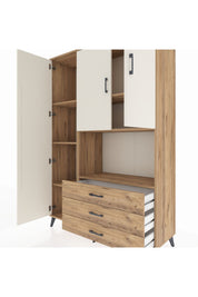 Hyperion Dolap 6 Raflı 3 Çekmeceli 3 Kapaklı 132x44x195 Çam-Aytaşı/Çam