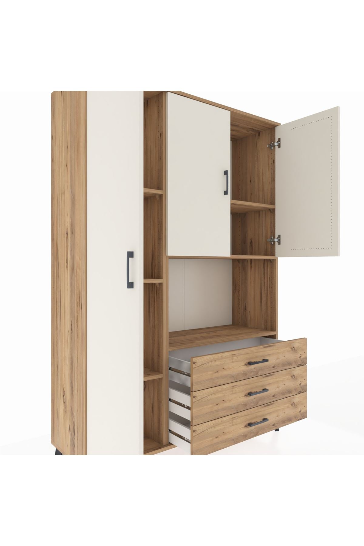Hyperion Dolap 6 Raflı 3 Çekmeceli 3 Kapaklı 132x44x195 Çam-Aytaşı/Çam