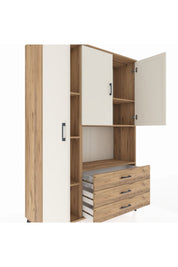 Hyperion Dolap 6 Raflı 3 Çekmeceli 3 Kapaklı 132x44x195 Çam-Aytaşı/Çam