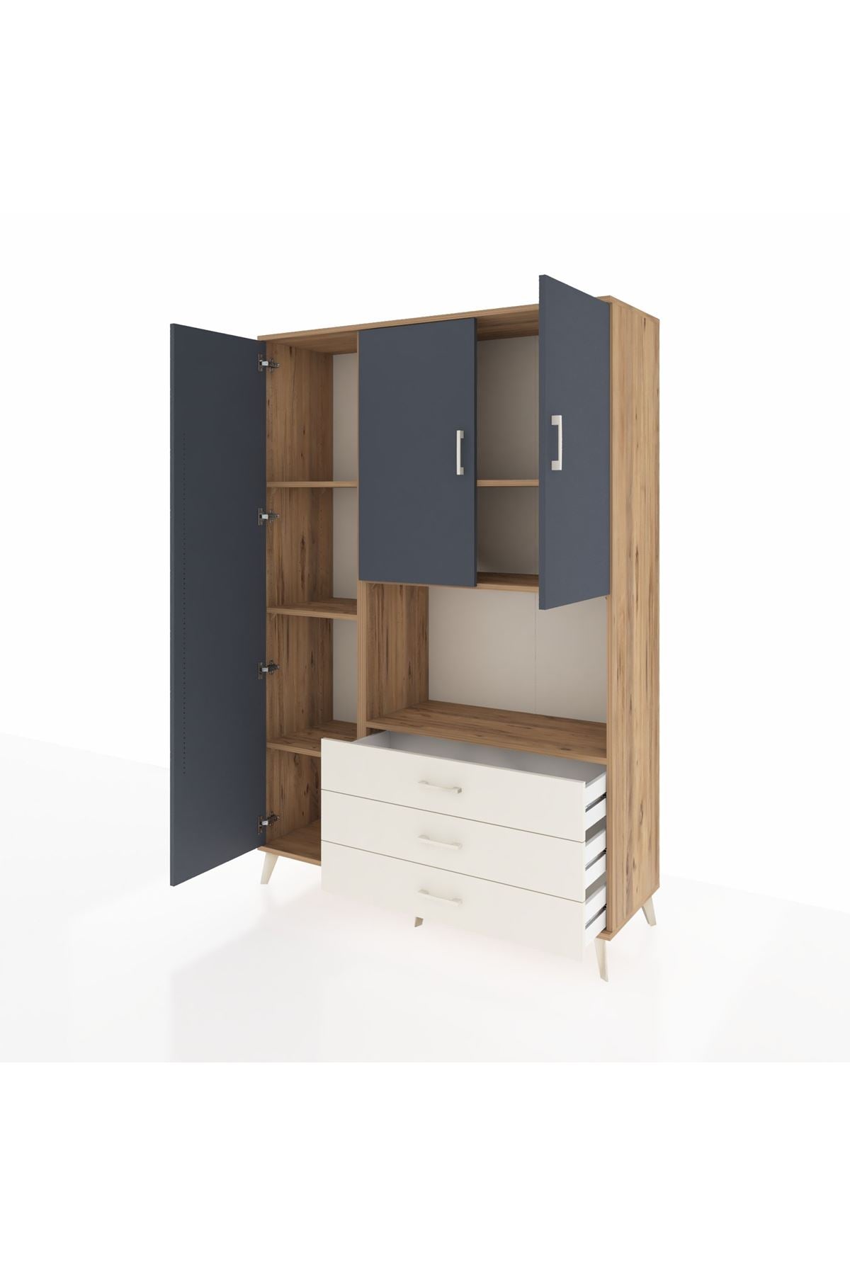 Hyperion Dolap 6 Raflı 3 Çekmeceli 3 Kapaklı 132x44x195 Çam-Antrasit/Aytaşı