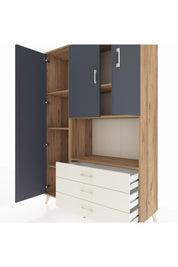 Hyperion Dolap 6 Raflı 3 Çekmeceli 3 Kapaklı 132x44x195 Çam-Antrasit/Aytaşı