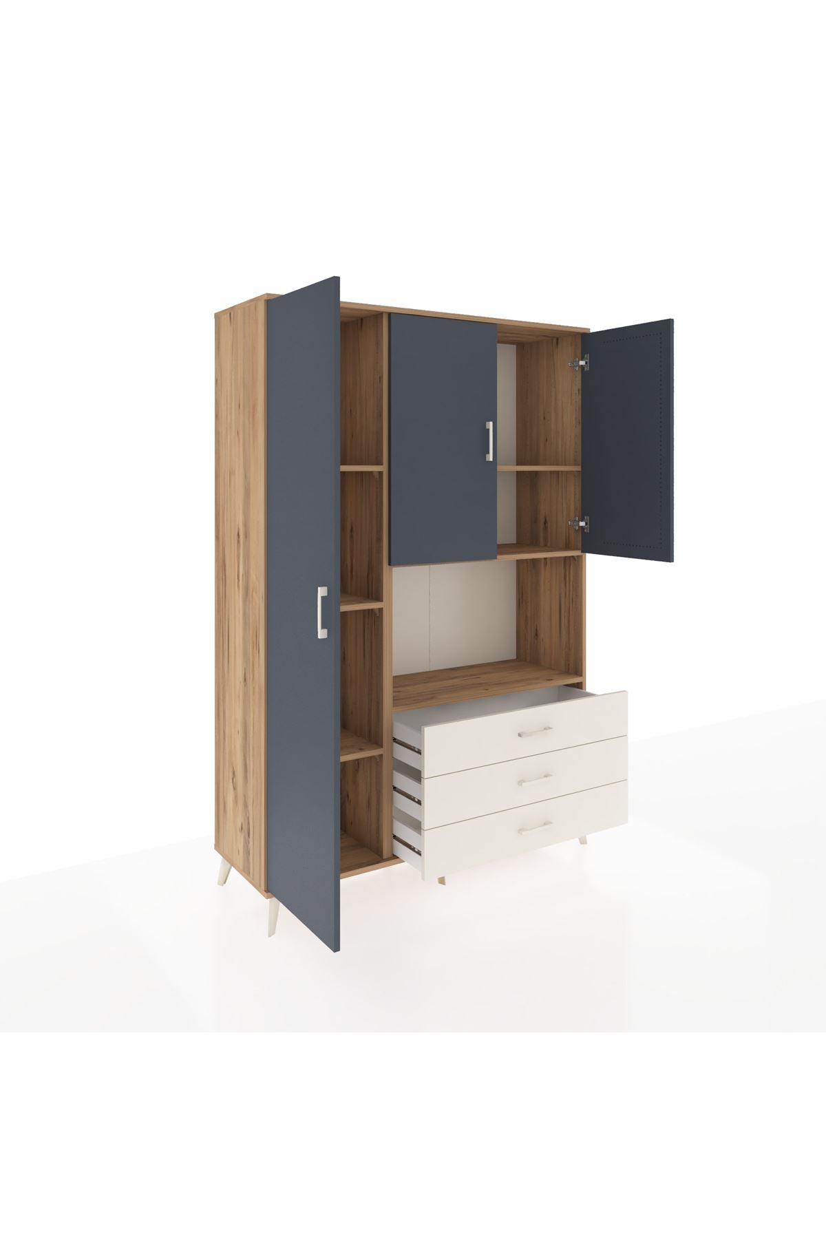 Hyperion Dolap 6 Raflı 3 Çekmeceli 3 Kapaklı 132x44x195 Çam-Antrasit/Aytaşı