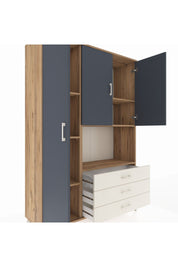 Hyperion Dolap 6 Raflı 3 Çekmeceli 3 Kapaklı 132x44x195 Çam-Antrasit/Aytaşı