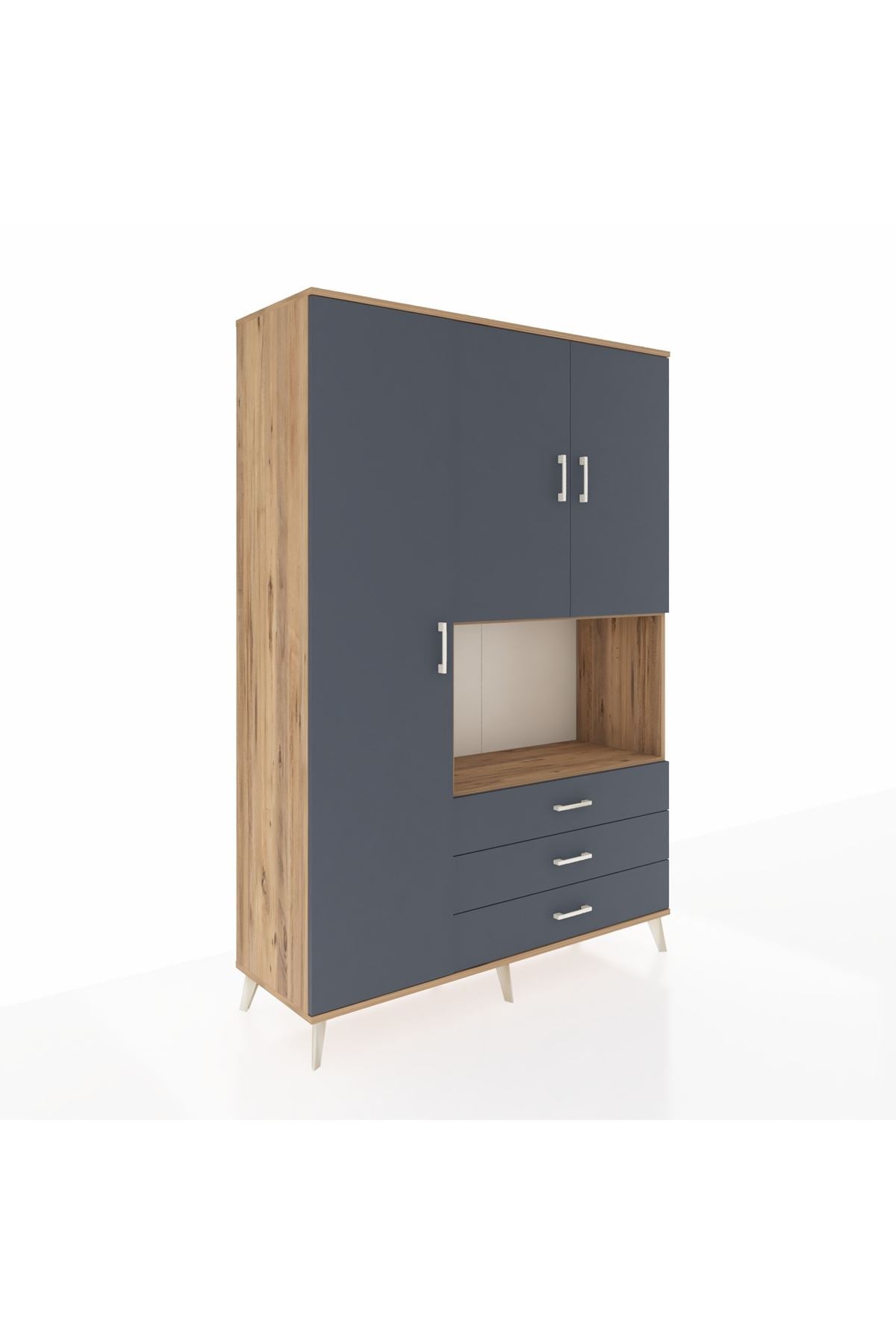 Hyperion Dolap 6 Raflı 3 Çekmeceli 3 Kapaklı 132x44x195 Çam-Antrasit/Antrasit