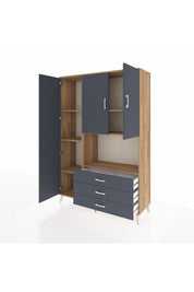 Hyperion Dolap 6 Raflı 3 Çekmeceli 3 Kapaklı 132x44x195 Çam-Antrasit/Antrasit