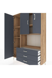 Hyperion Dolap 6 Raflı 3 Çekmeceli 3 Kapaklı 132x44x195 Çam-Antrasit/Antrasit