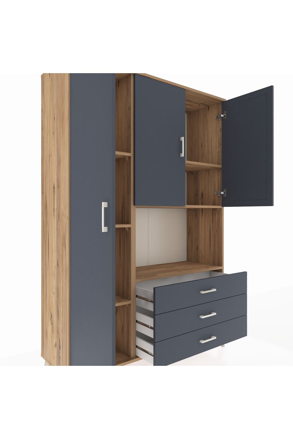 Hyperion Dolap 6 Raflı 3 Çekmeceli 3 Kapaklı 132x44x195 Çam-Antrasit/Antrasit