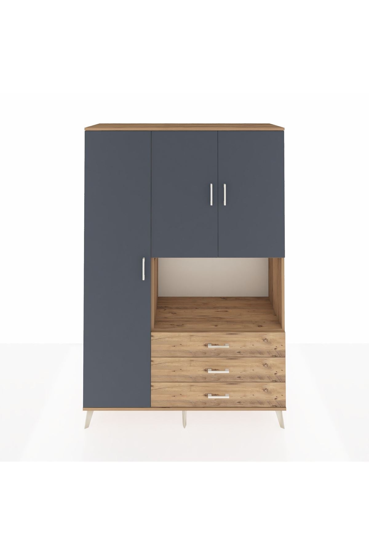 Hyperion Dolap 6 Raflı 3 Çekmeceli 3 Kapaklı 132x44x195 Çam-Antrasit/Çam