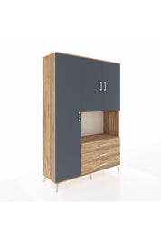 Hyperion Dolap 6 Raflı 3 Çekmeceli 3 Kapaklı 132x44x195 Çam-Antrasit/Çam
