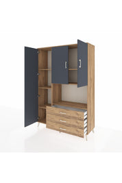 Hyperion Dolap 6 Raflı 3 Çekmeceli 3 Kapaklı 132x44x195 Çam-Antrasit/Çam