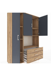 Hyperion Dolap 6 Raflı 3 Çekmeceli 3 Kapaklı 132x44x195 Çam-Antrasit/Çam