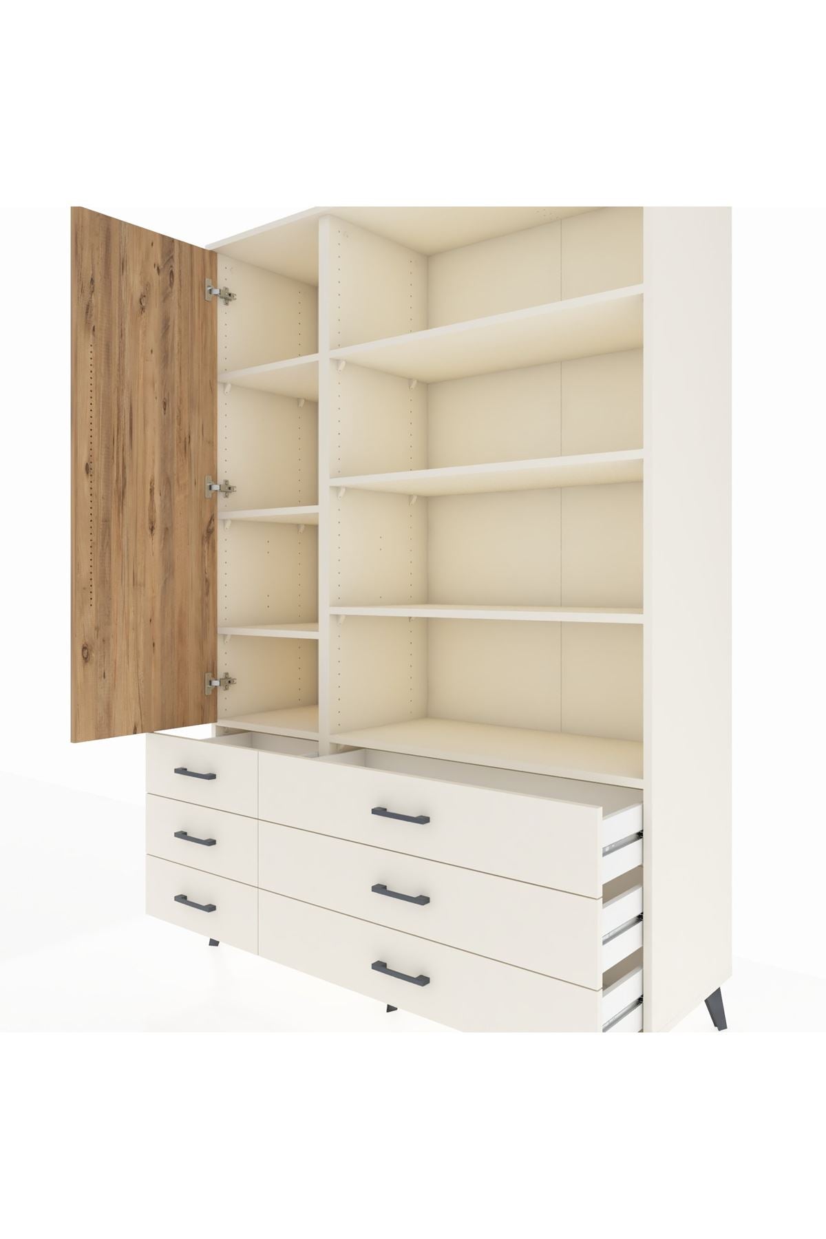 Hyperion Dolap 8 Raflı 6 Çekmeceli Tek Kapaklı  132x44x195 Aytaşı-Çam/Aytaşı