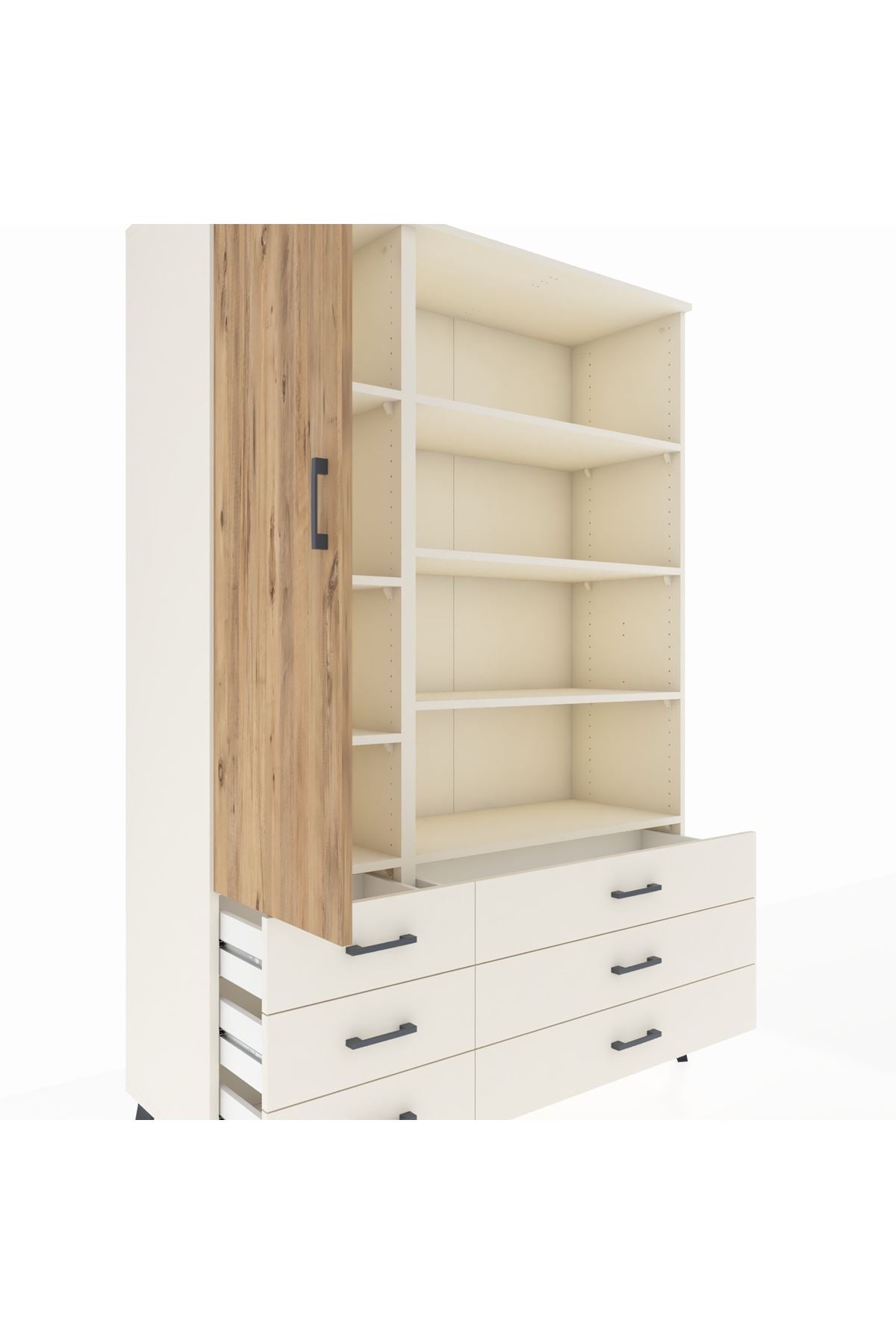 Hyperion Dolap 8 Raflı 6 Çekmeceli Tek Kapaklı  132x44x195 Aytaşı-Çam/Aytaşı