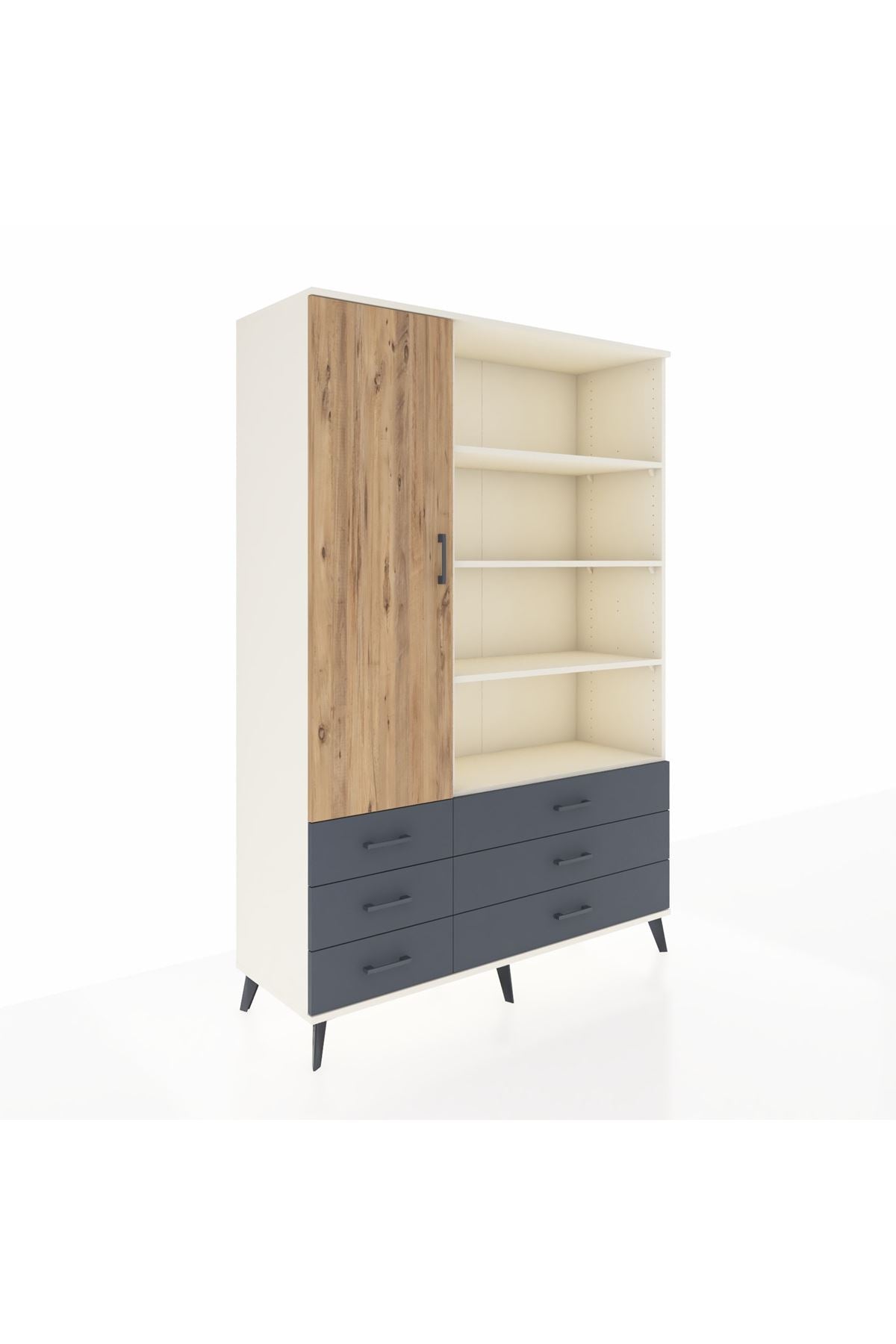 Hyperion Dolap 8 Raflı 6 Çekmeceli Tek Kapaklı  132x44x195 Aytaşı-Çam/Antrasit