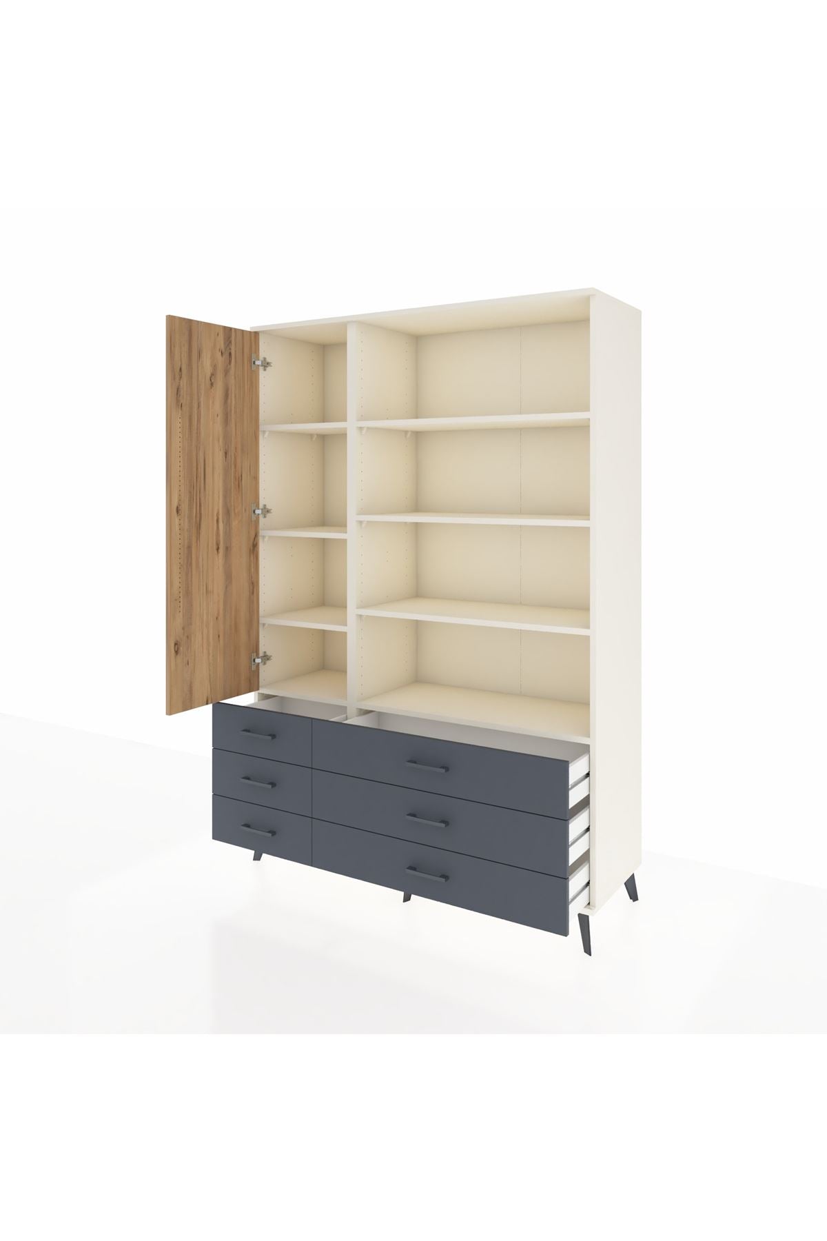 Hyperion Dolap 8 Raflı 6 Çekmeceli Tek Kapaklı  132x44x195 Aytaşı-Çam/Antrasit