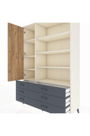 Hyperion Dolap 8 Raflı 6 Çekmeceli Tek Kapaklı  132x44x195 Aytaşı-Çam/Antrasit