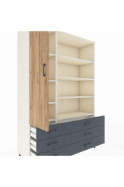 Hyperion Dolap 8 Raflı 6 Çekmeceli Tek Kapaklı  132x44x195 Aytaşı-Çam/Antrasit