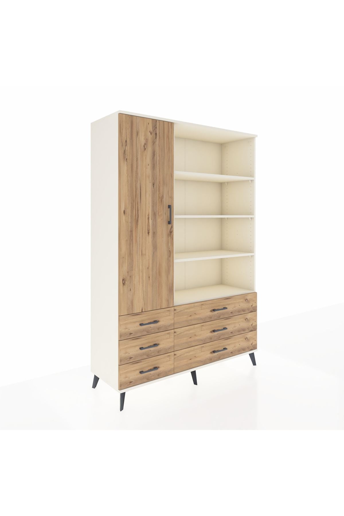 Hyperion Dolap 8 Raflı 6 Çekmeceli Tek Kapaklı  132x44x195 Aytaşı-Çam/Çam