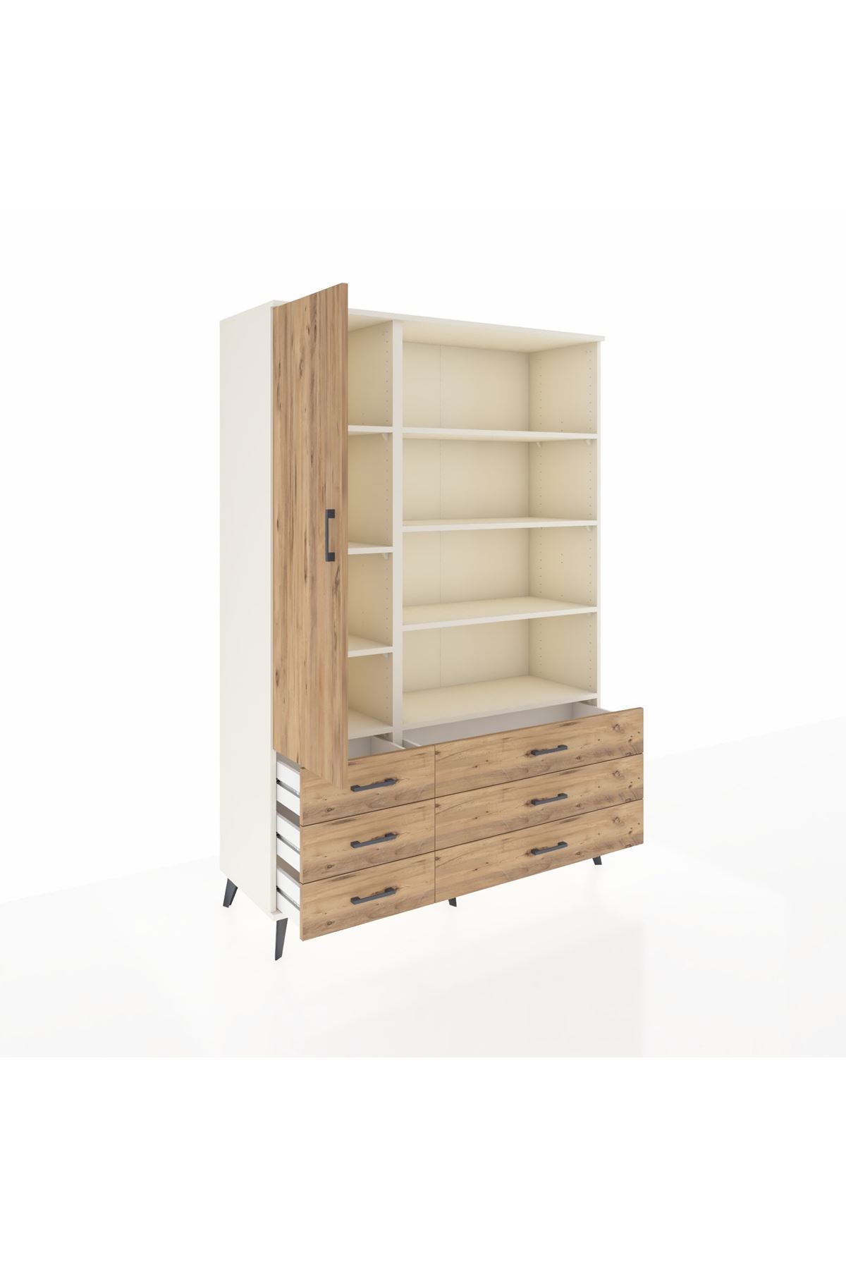 Hyperion Dolap 8 Raflı 6 Çekmeceli Tek Kapaklı  132x44x195 Aytaşı-Çam/Çam