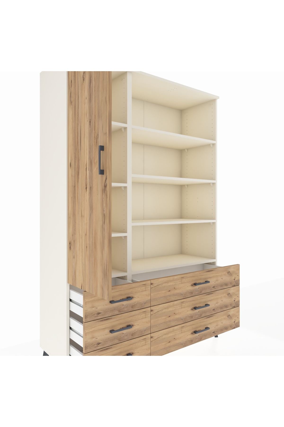 Hyperion Dolap 8 Raflı 6 Çekmeceli Tek Kapaklı  132x44x195 Aytaşı-Çam/Çam
