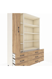Hyperion Dolap 8 Raflı 6 Çekmeceli Tek Kapaklı  132x44x195 Aytaşı-Çam/Çam