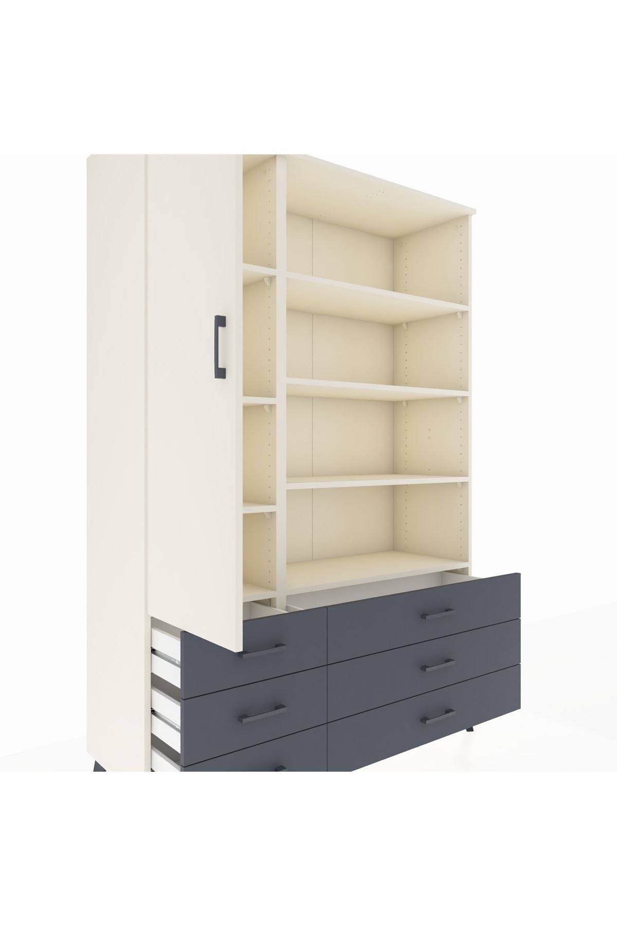 Hyperion Dolap 8 Raflı 6 Çekmeceli Tek Kapaklı  132x44x195 Aytaşı-Aytaşı/Antrasit