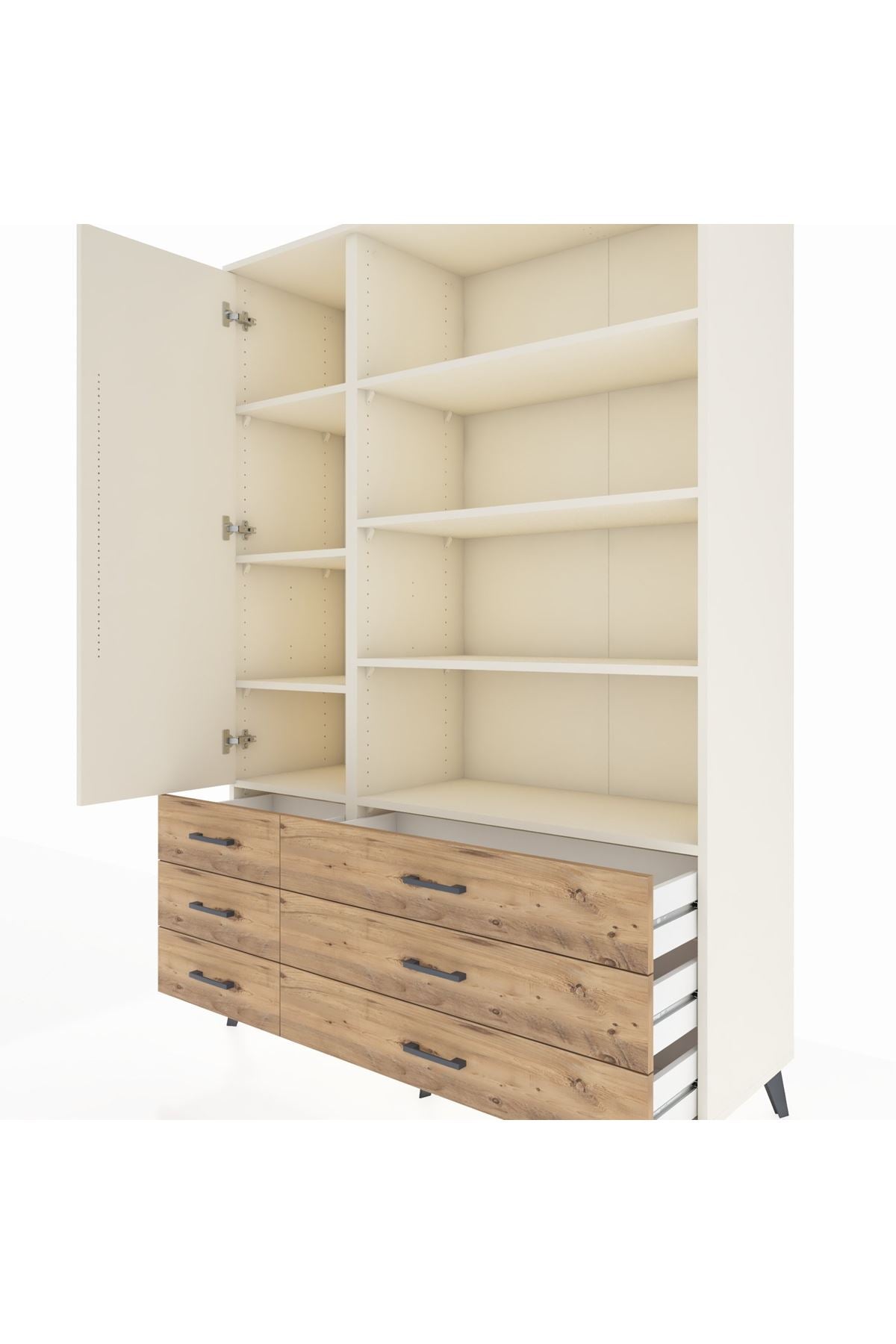 Hyperion Dolap 8 Raflı 6 Çekmeceli Tek Kapaklı  132x44x195 Aytaşı-Aytaşı/Çam