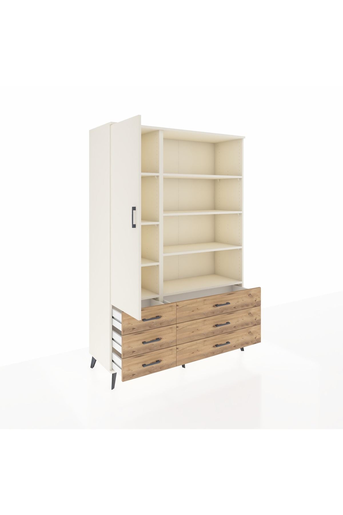 Hyperion Dolap 8 Raflı 6 Çekmeceli Tek Kapaklı  132x44x195 Aytaşı-Aytaşı/Çam