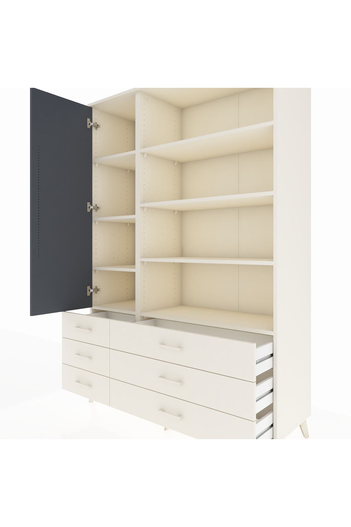 Hyperion Dolap 8 Raflı 6 Çekmeceli Tek Kapaklı  132x44x195 Aytaşı-Antrasit/Aytaşı