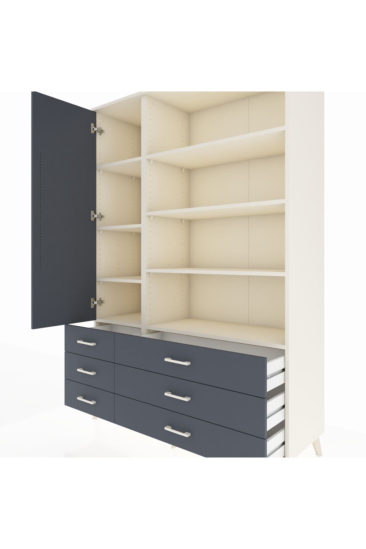 Hyperion Dolap 8 Raflı 6 Çekmeceli Tek Kapaklı  132x44x195 Aytaşı-Antrasit/Antrasit