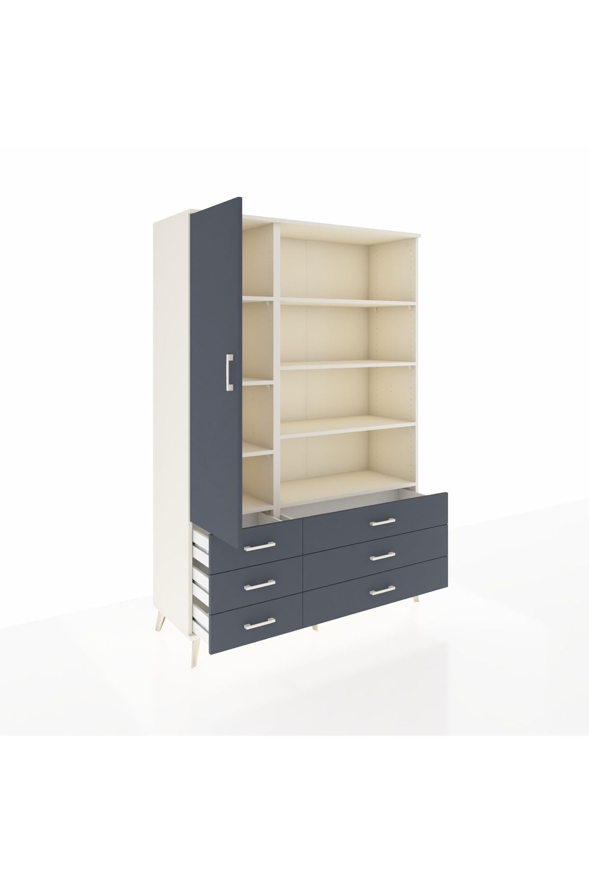 Hyperion Dolap 8 Raflı 6 Çekmeceli Tek Kapaklı  132x44x195 Aytaşı-Antrasit/Antrasit