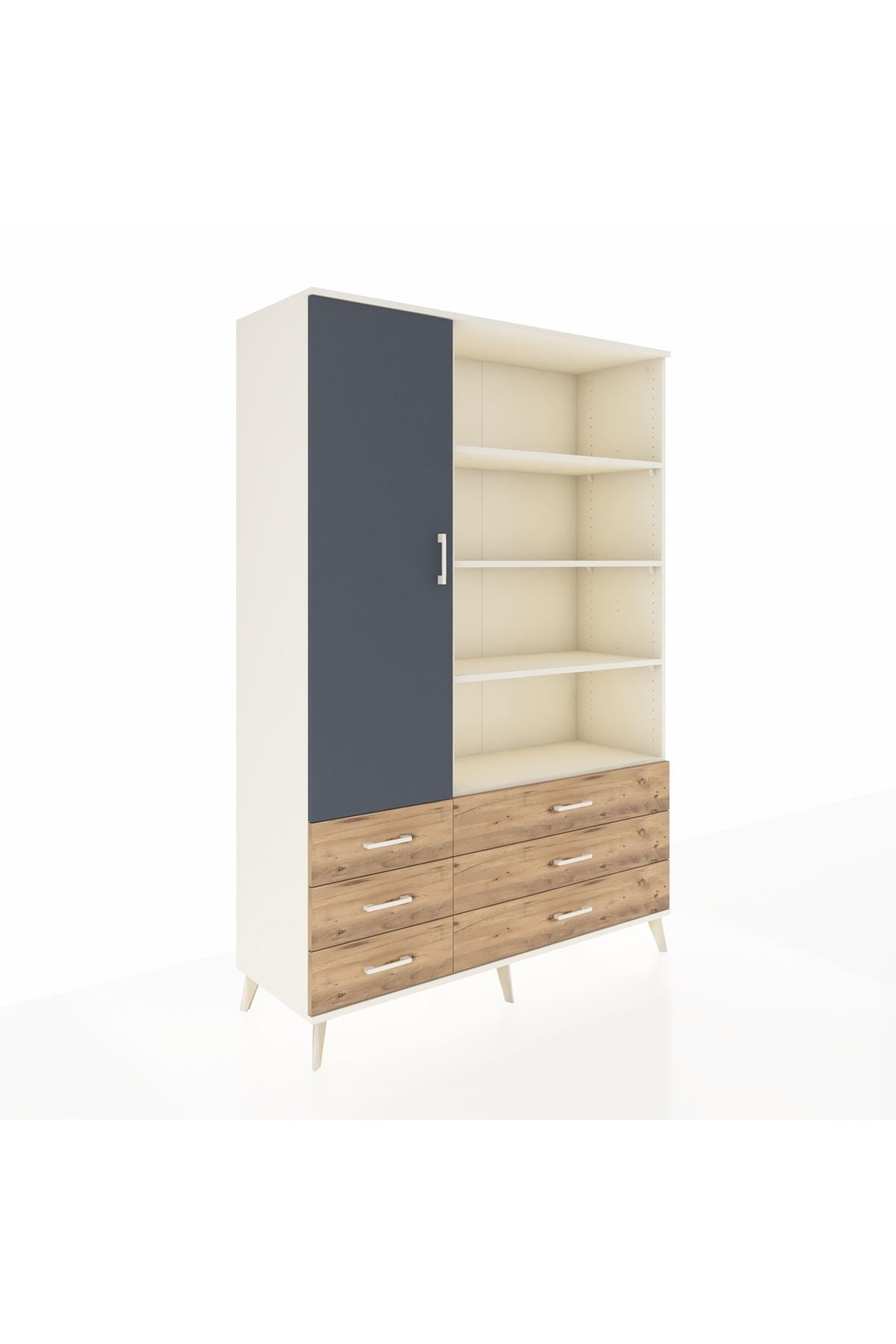 Hyperion Dolap 8 Raflı 6 Çekmeceli Tek Kapaklı  132x44x195 Aytaşı-Antrasit/Çam