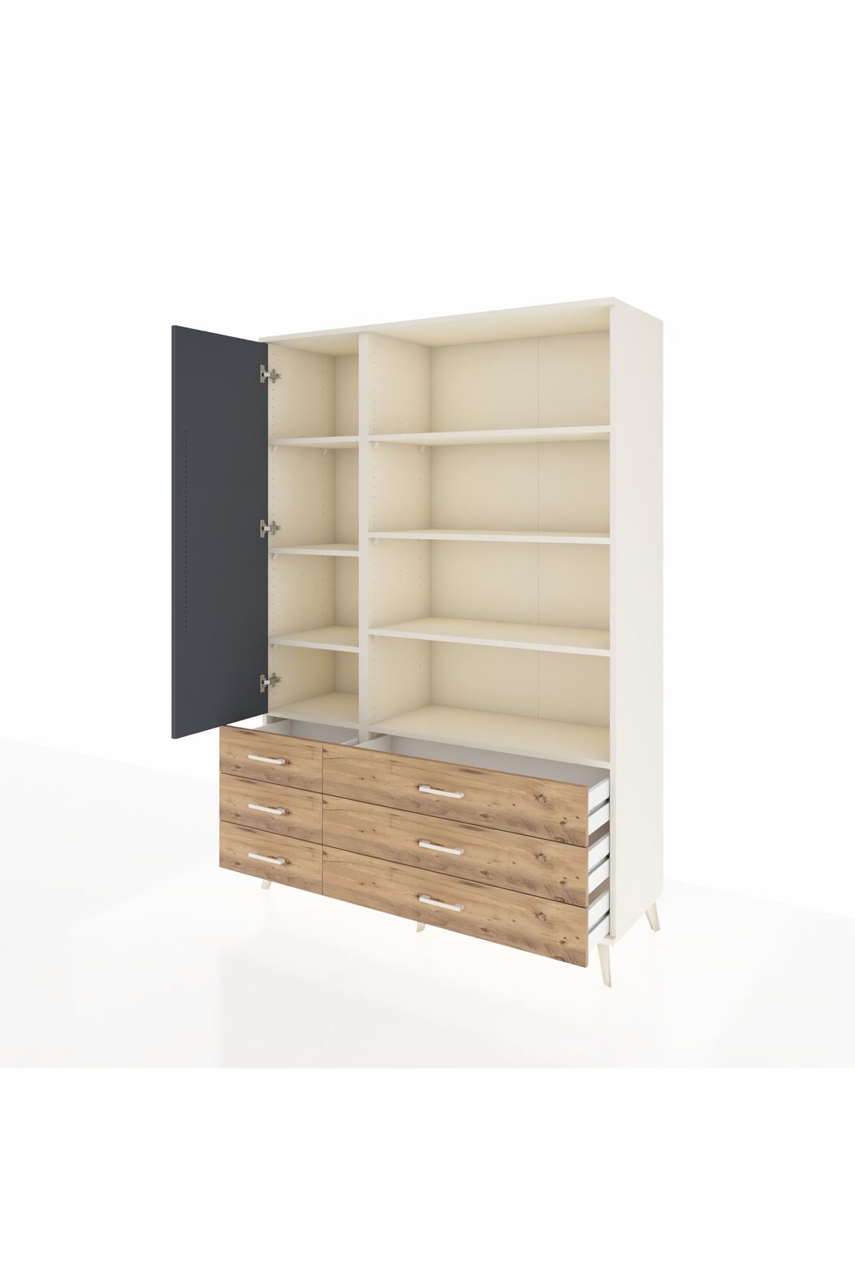 Hyperion Dolap 8 Raflı 6 Çekmeceli Tek Kapaklı  132x44x195 Aytaşı-Antrasit/Çam