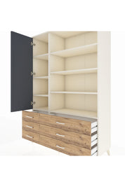 Hyperion Dolap 8 Raflı 6 Çekmeceli Tek Kapaklı  132x44x195 Aytaşı-Antrasit/Çam