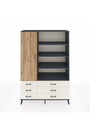 Hyperion Dolap 8 Raflı 6 Çekmeceli Tek Kapaklı  132x44x195 Antrasit-Çam/Aytaşı
