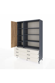 Hyperion Dolap 8 Raflı 6 Çekmeceli Tek Kapaklı  132x44x195 Antrasit-Çam/Aytaşı