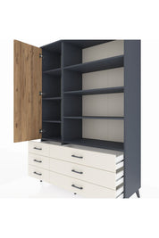 Hyperion Dolap 8 Raflı 6 Çekmeceli Tek Kapaklı  132x44x195 Antrasit-Çam/Aytaşı