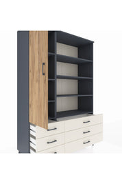 Hyperion Dolap 8 Raflı 6 Çekmeceli Tek Kapaklı  132x44x195 Antrasit-Çam/Aytaşı