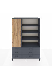 Hyperion Dolap 8 Raflı 6 Çekmeceli Tek Kapaklı  132x44x195 Antrasit-Çam/Antrasit