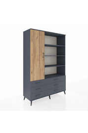 Hyperion Dolap 8 Raflı 6 Çekmeceli Tek Kapaklı  132x44x195 Antrasit-Çam/Antrasit