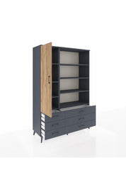 Hyperion Dolap 8 Raflı 6 Çekmeceli Tek Kapaklı  132x44x195 Antrasit-Çam/Antrasit