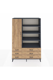 Hyperion Dolap 8 Raflı 6 Çekmeceli Tek Kapaklı  132x44x195 Antrasit-Çam/Çam