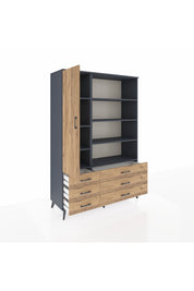 Hyperion Dolap 8 Raflı 6 Çekmeceli Tek Kapaklı  132x44x195 Antrasit-Çam/Çam
