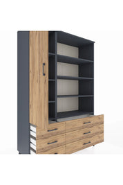 Hyperion Dolap 8 Raflı 6 Çekmeceli Tek Kapaklı  132x44x195 Antrasit-Çam/Çam