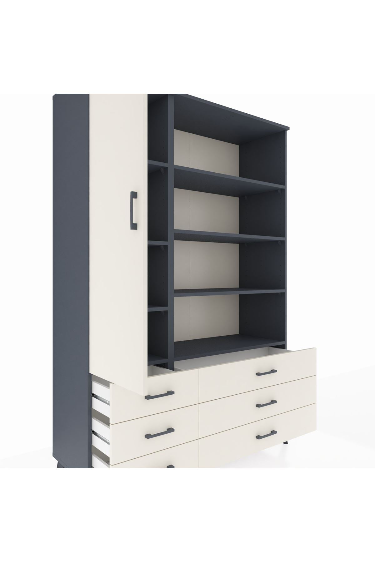 Hyperion Dolap 8 Raflı 6 Çekmeceli Tek Kapaklı  132x44x195 Antrasit-Aytaşı/Aytaşı
