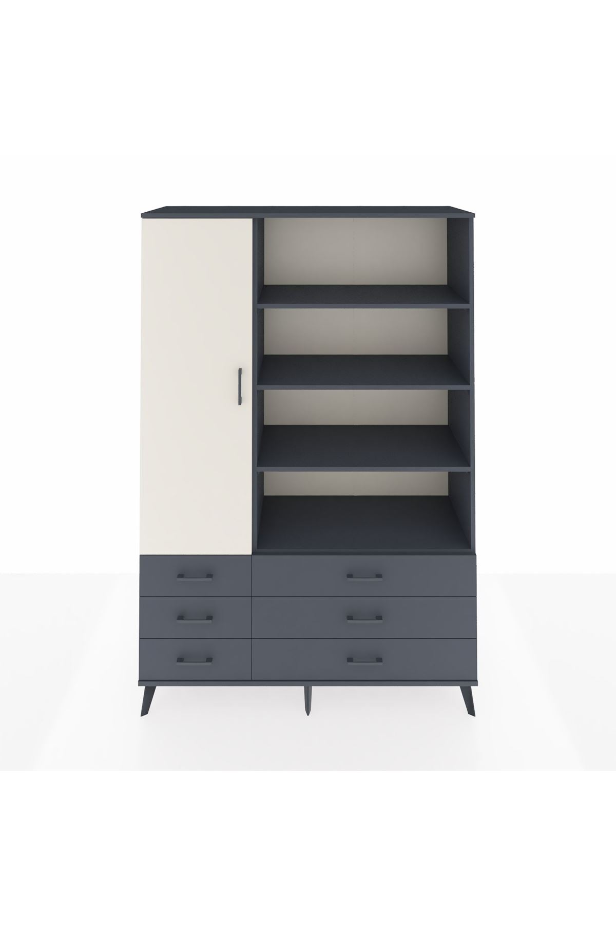Hyperion Dolap 8 Raflı 6 Çekmeceli Tek Kapaklı  132x44x195 Antrasit-Aytaşı/Antrasit