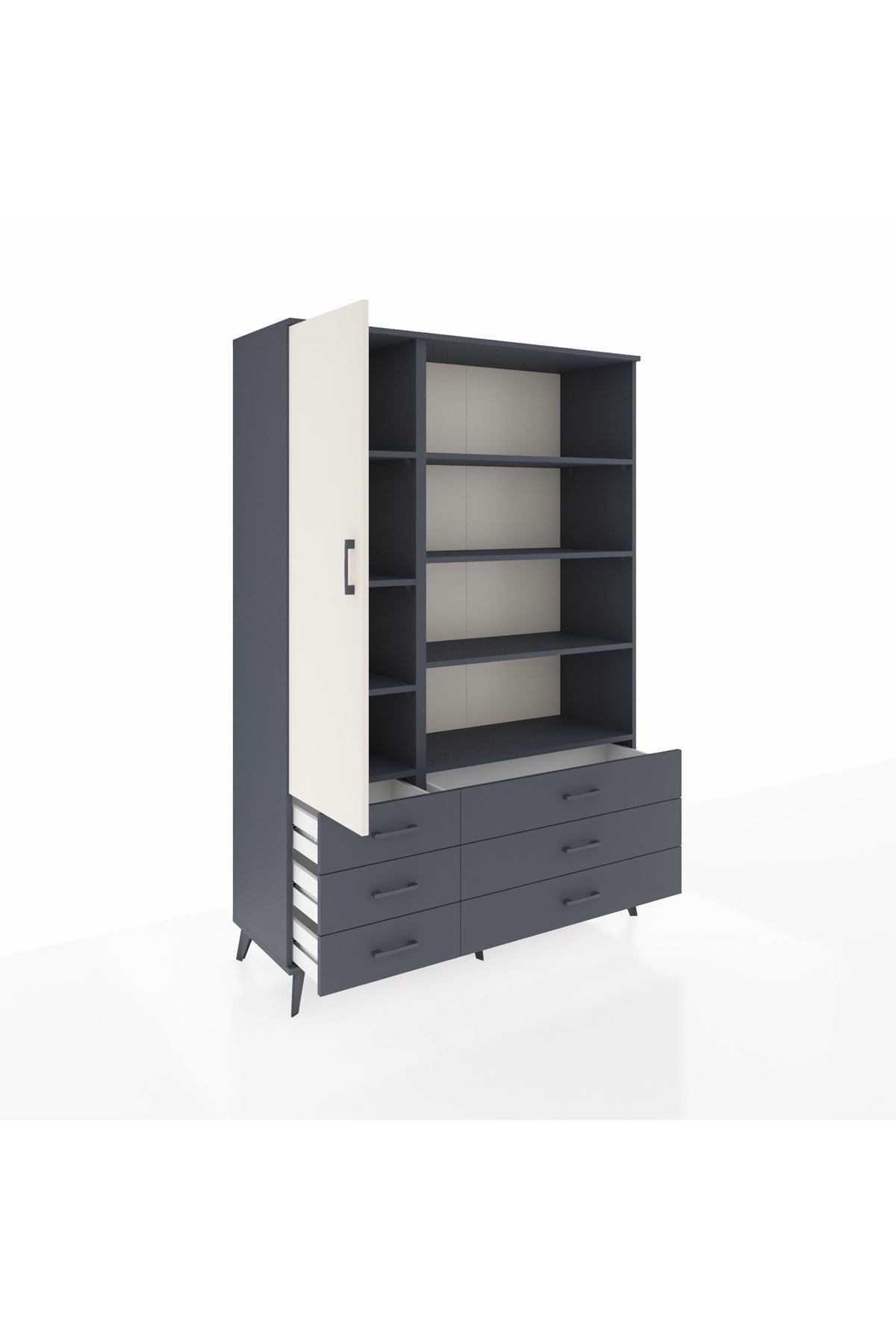 Hyperion Dolap 8 Raflı 6 Çekmeceli Tek Kapaklı  132x44x195 Antrasit-Aytaşı/Antrasit